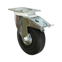 Gumové transportné kolesá s prírubou, priemer 125 mm, otočné s brzdou, klzné ložiská