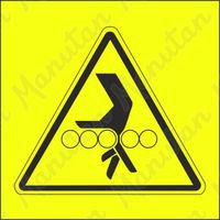 Výstražná tabuľka – Výstraha, nebezpečenstvo vtiahnutia ruky medzi valčeky