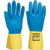 Dvojito máčané latexové rukavice, modrá/žltá