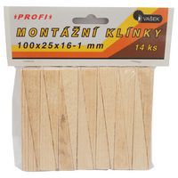 Klinky drevené, montážne, balenie 14 ks, 100 x 25 x 16 – 1 mm