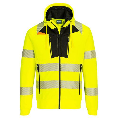 Mikina s kapucňou DX4 Hi-Vis na zips, čierna/žltá