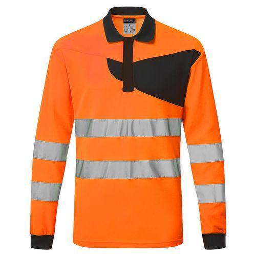 PW2 Hi-Vis Polo tričko L/S, čierna/oranžová