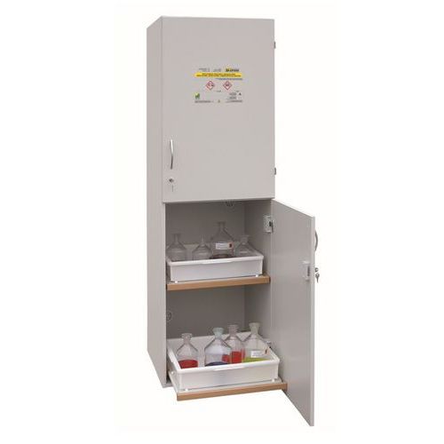 Skrine na kyseliny a zásady StoreLAB SLS, 600 x 600 x 1 935 mm, 2 oddiely, 4 police
