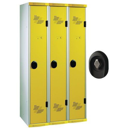 Zvárané šatníky Acial, 3 oddiely, 300 mm, otočný uzáver