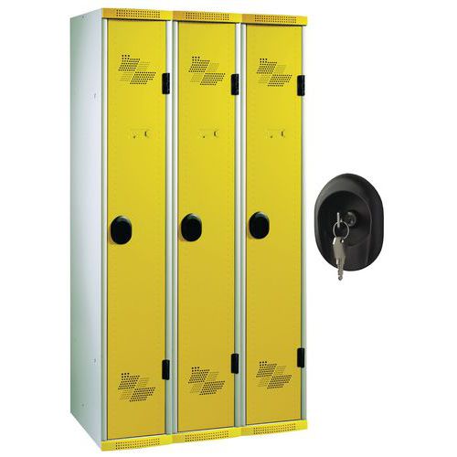 Zvárané šatníky Acial, 3 oddiely, 300 mm, cylindrický zámok Zvárané šatníky Acial, 3 oddiely, 300 mm, cylindrický zámok