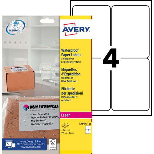 Samolepiace etikety Avery, vodeodolné