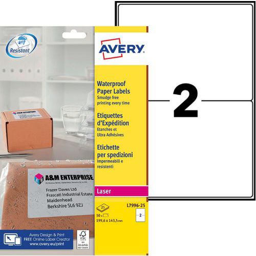 Samolepiace etikety Avery, vodeodolné