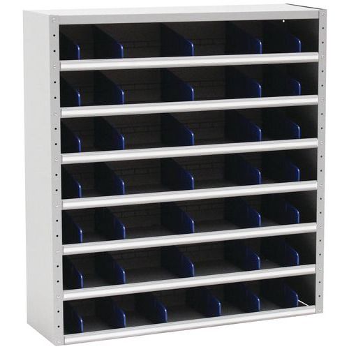 Nízke kovové regály s deliči Manutan Expert, 108 x 100 x 20 – 30 cm, 6 políc, sivý Nízke kovové regály s deliči Manutan Expert, 108 x 100 x 20 – 30 cm, 6 políc, sivý