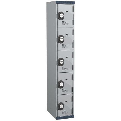Zvárané šatníky Acial, 1 stĺpec, 5 boxov, 300 mm, kódový zámok Zvárané šatníky Acial, 1 stĺpec, 5 boxov, 300 mm, kódový zámok