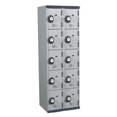 Zvárané šatníky Acial, 2 stĺpce, 10 boxov, 300 mm, kódový zámok