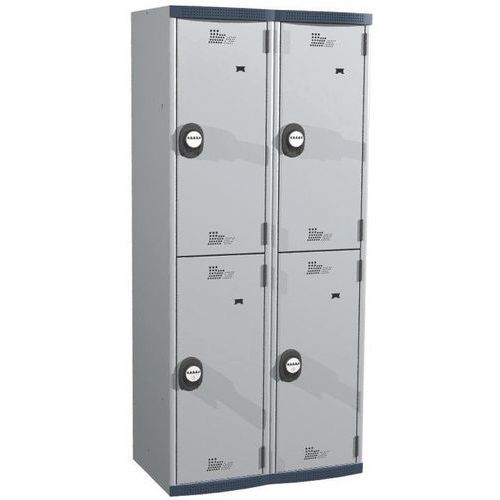 Zvárané šatníky Acial, 2 stĺpce, 4 boxy, 400 mm, kódový zámok