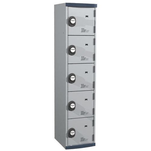 Zvárané šatníky Acial, 1 stĺpec, 5 boxov, 400 mm, kódový zámok
