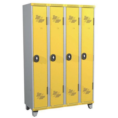 Zvárané šatníky Acial, 4 oddiely, 300 mm, na nohách, otočný uzáver Zvárané šatníky Acial, 4 oddiely, 300 mm, na nohách, otočný uzáver