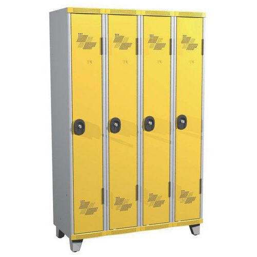 Zvárané šatníky Acial, 4 oddiely, 300 mm, na nohách, cylindrický zámok Zvárané šatníky Acial, 4 oddiely, 300 mm, na nohách, cylindrický zámok