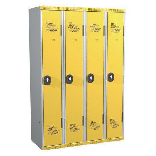 Zvárané šatníky Acial, 4 oddiely, 300 mm, otočný uzáver