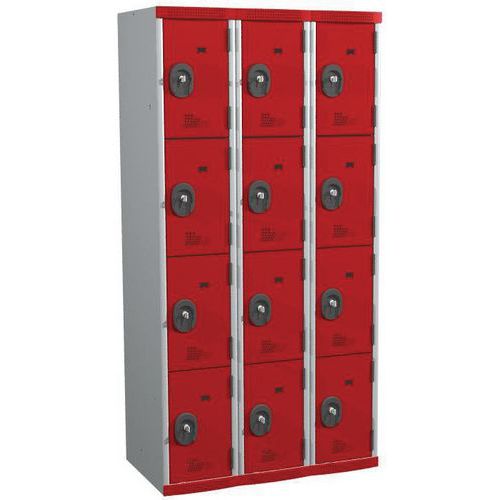 Zvárané šatníky Acial, 3 stĺpce, 12 boxov, 300 mm, cylindrický zámok