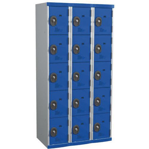 Zvárané šatníky Acial, 3 stĺpce, 15 boxov, 300 mm, cylindrický zámok Zvárané šatníky Acial, 3 stĺpce, 15 boxov, 300 mm, cylindrický zámok