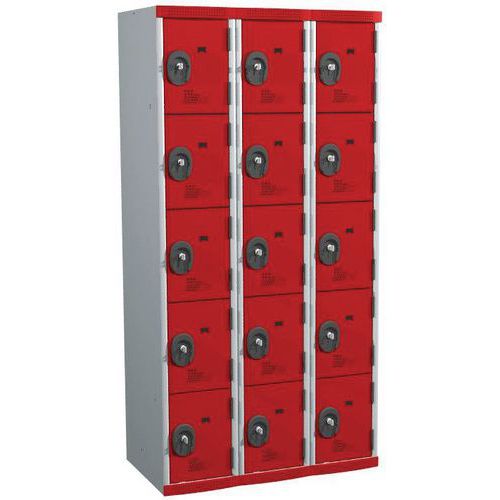 Zvárané šatníky Acial, 3 stĺpce, 15 boxov, 300 mm, cylindrický zámok Zvárané šatníky Acial, 3 stĺpce, 15 boxov, 300 mm, cylindrický zámok