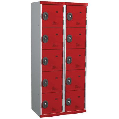 Zvárané šatníky Acial, 2 stĺpce, 10 boxov, 400 mm, cylindrický zámok