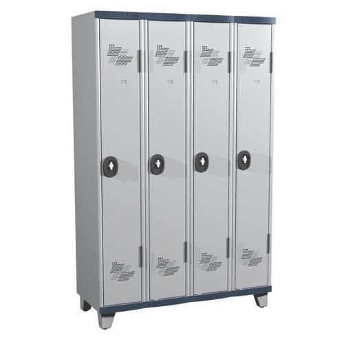 Zvárané šatníky Acial, 4 oddiely, 300 mm, na nohách, otočný uzáver Zvárané šatníky Acial, 4 oddiely, 300 mm, na nohách, otočný uzáver