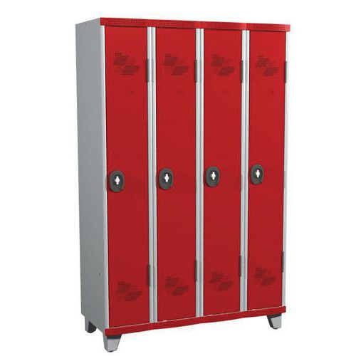 Zvárané šatníky Acial, 4 oddiely, 300 mm, na nohách, otočný uzáver Zvárané šatníky Acial, 4 oddiely, 300 mm, na nohách, otočný uzáver