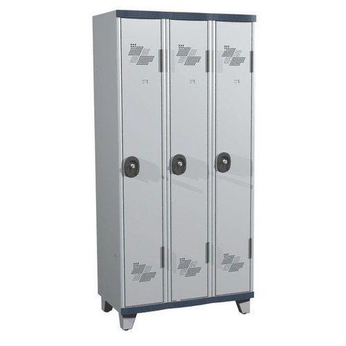 Zvárané šatníky Acial, 3 oddiely, 300 mm, na nohách, cylindrický zámok Zvárané šatníky Acial, 3 oddiely, 300 mm, na nohách, cylindrický zámok