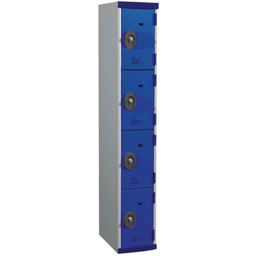 Zvárané šatníky Acial, 1 stĺpec, 4 boxy, 300 mm, cylindrický zámok Zvárané šatníky Acial, 1 stĺpec, 4 boxy, 300 mm, cylindrický zámok