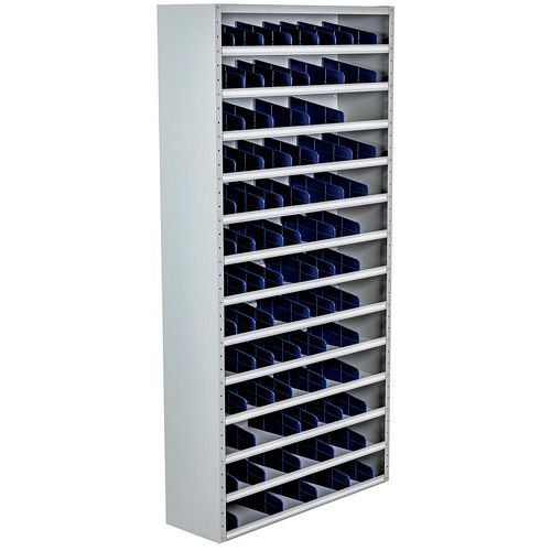 Kovové regály s deličmi Manutan Expert, 198 x 100 x 20 – 40 cm, 12 políc, sivé