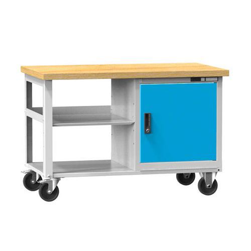 Mobilné dielenské stoly PPS Multiplex, 81 x 120 x 70 cm, 2 police a skrinka, buk