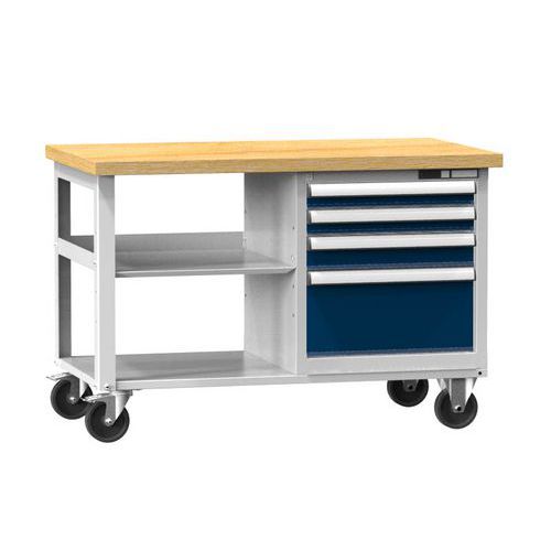 Mobilné dielenské stoly PPS Multiplex, 81 x 120 x 70 cm, 4 zásuvky a 2 police, buk