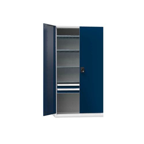 Kovové dielenské skrine na náradie SK1, 1950 x 1044 x 625 mm, 4 police a 2 zásuvky, šedá Kovové dielenské skrine na náradie SK1, 1950 x 1044 x 625 mm, 4 police a 2 zásuvky, šedá