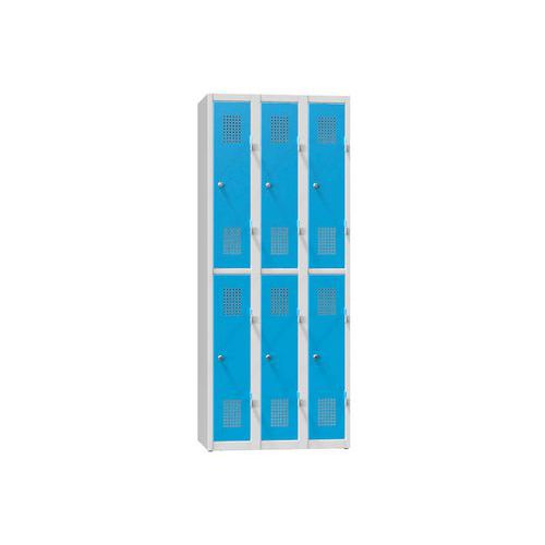 Kovové šatníkové skrine 6-box na sokli, polené, bez police, 750 x 500 x 1850 mm