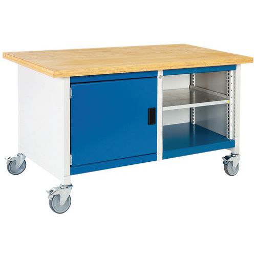 Mobilný dielenský stôl Bott Cubio Storage, 84 x 150 x 75 cm, skrinka, otvorený priestor s policou