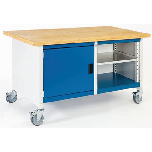 Mobilný dielenský stôl Bott Cubio Storage, 84 x 150 x 75 cm, skrinka, otvorený priestor s policou