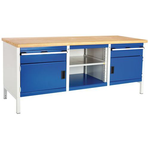 Dielenský stôl Bott Cubio Storage, 84 x 200 x 75 cm, 2 skrinky, 2 zásuvky, otvorený priestor s policou