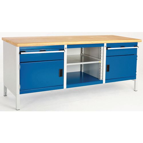 Dielenský stôl Bott Cubio Storage, 84 x 200 x 75 cm, 2 skrinky, 2 zásuvky, otvorený priestor s policou