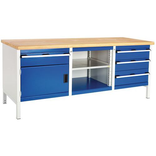 Dielenský stôl Bott Cubio Storage, 84 x 200 x 75 cm, 1 skrinky, 4 zásuvky, otvorený priestor s policou