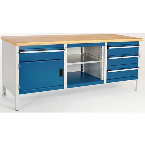 Dielenský stôl Bott Cubio Storage, 84 x 200 x 75 cm, 1 skrinky, 4 zásuvky, otvorený priestor s policou