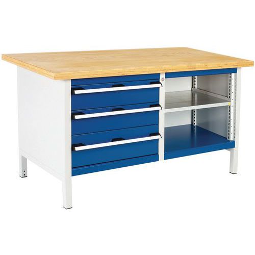 Dielenský stôl Bott Cubio Storage, 84 x 150 x 75 cm, 3 zásuvky, otvorený priestor s policou