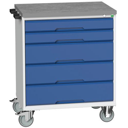 Mobilné zásuvkové stoly Bott Verso, 98 x 80/105 x 55/60 cm, 5 zásuviek, multiplex/linoleum/rohož