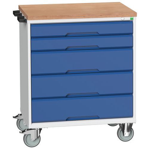 Mobilné zásuvkové stoly Bott Verso, 98 x 80/105 x 55/60 cm, 5 zásuviek, multiplex/linoleum/rohož