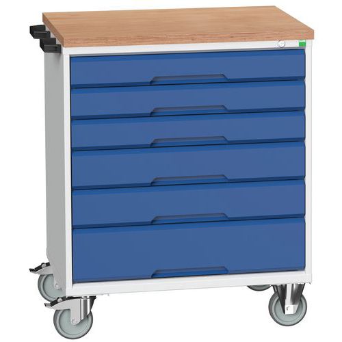 Mobilné zásuvkové stoly Bott Verso, 98 x 80/105 x 55/60 cm, 6 zásuviek, multiplex/linoleum/rohož
