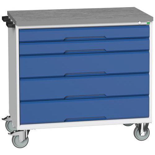 Mobilné zásuvkové stoly Bott Verso, 98 x 80/105 x 55/60 cm, 5 zásuviek, multiplex/linoleum/rohož