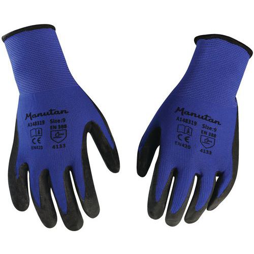 Nylonové rukavice Manutan Expert polomáčané v nitrile, modré/čierne