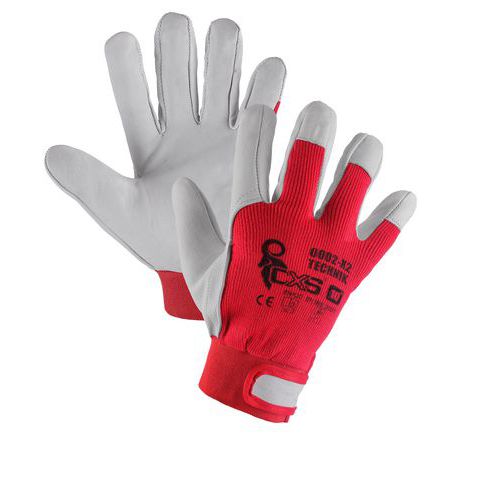 Kožené rukavice CXS, biele/červené