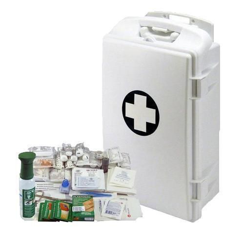 Plastová prenosná nástenná lekárnička, uzamykateľná, 43 x 28 x 14 cm, s náplňou SKLAD