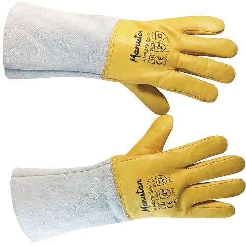 Zimné kožené rukavice Manutan Expert, sivé/žlté
