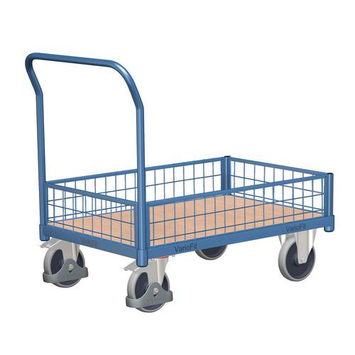 Plošinový vozík s držadlom a nízkymi mrežovanými bočnicami, do 400 kg