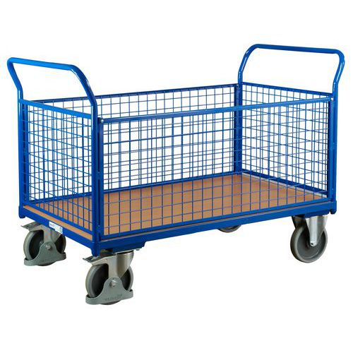Plošinové vozíky s dvoma držadlami s mrežovanou výplňou a bočnými stenami, do 500 kg