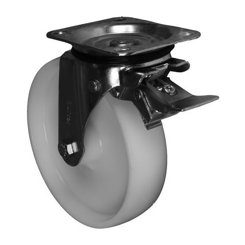 Nylonové transportné kolesá s prírubou, priemer 125 - 200 mm, otočné s brzdou, klzné ložiská